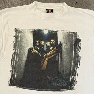 Vintage 1997 Aerosmith Nine Lives Tour T Shirt XL White Band Tee Giant Tag USA